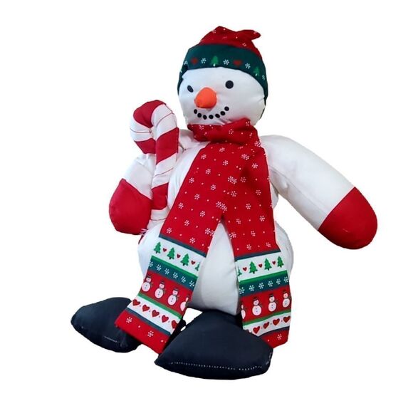 Vintage Plush Snowman Hand Made Christmas Fabric Stuffed Holiday 15" Mad… - Picture 4 of 12